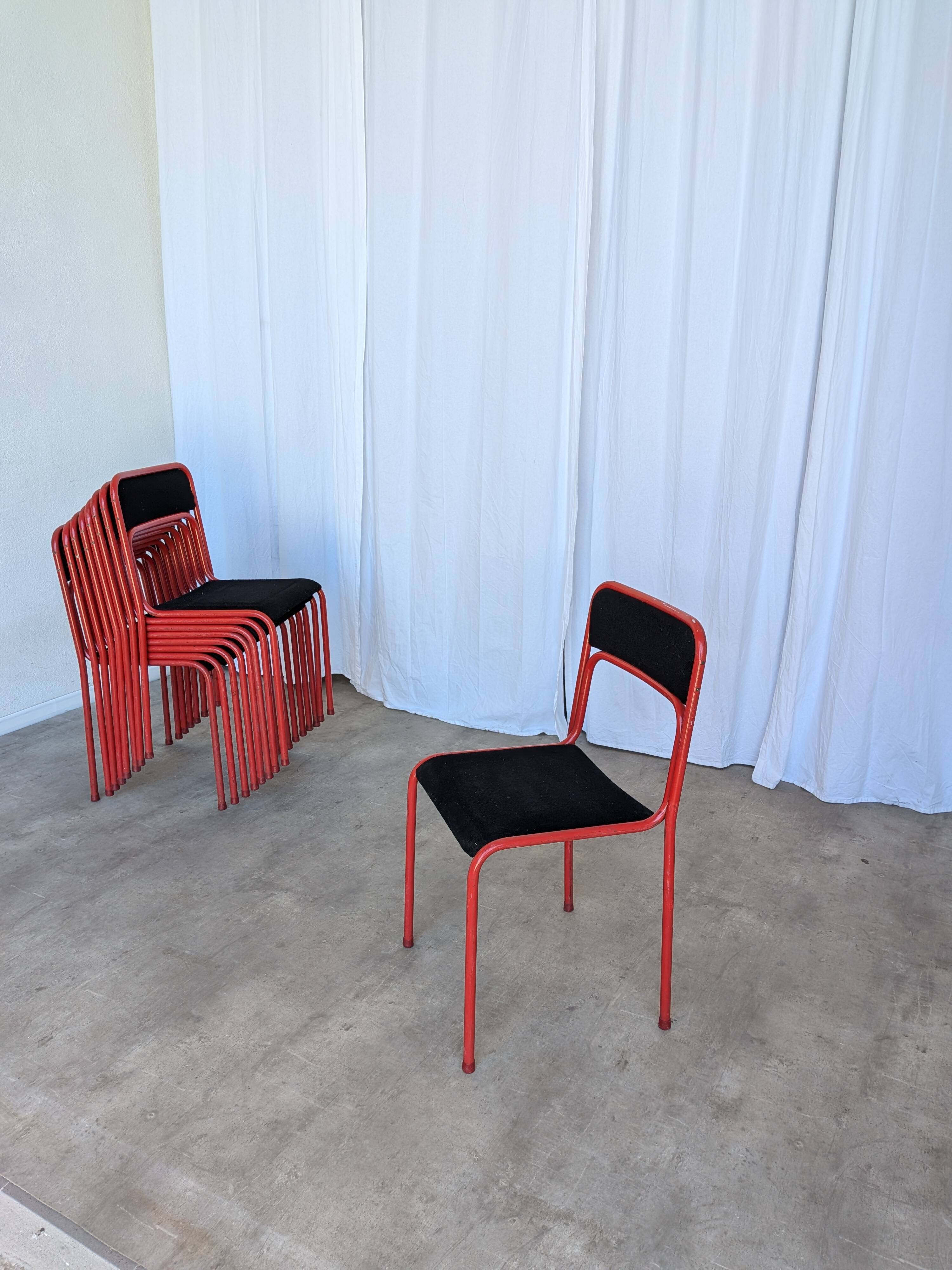 Space Age Stackable Dining Chair / 1970s Red & Black Metal Chair (9 in stoc