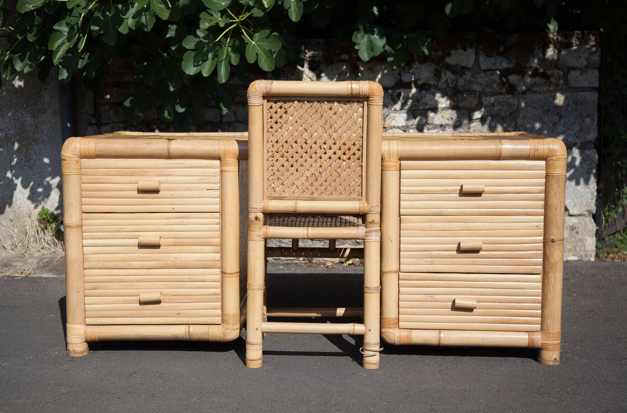 Bamboo desk, large drawer desk with chair, storage, bamboo furniture, interior decoration