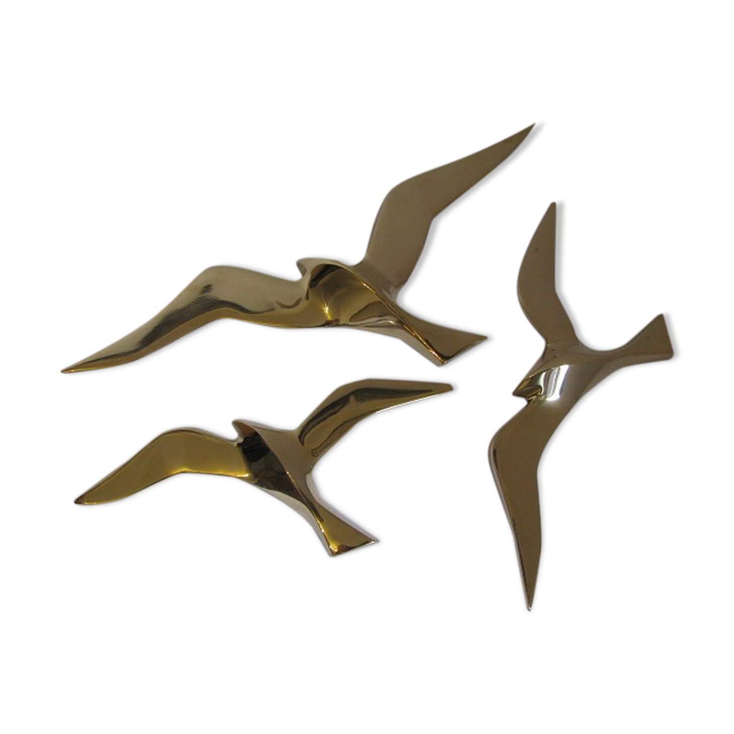 Wall Decoration Set 3 X Seagull / Swallow / Bird. Brass 70 / 80s