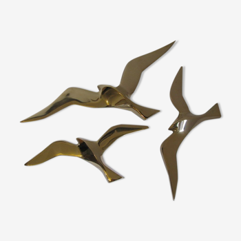 Wall Decoration Set 3 X Seagull / Swallow / Bird. Brass 70 / 80s