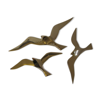 Wall Decoration Set 3 X Seagull / Swallow / Bird. Brass 70 / 80s