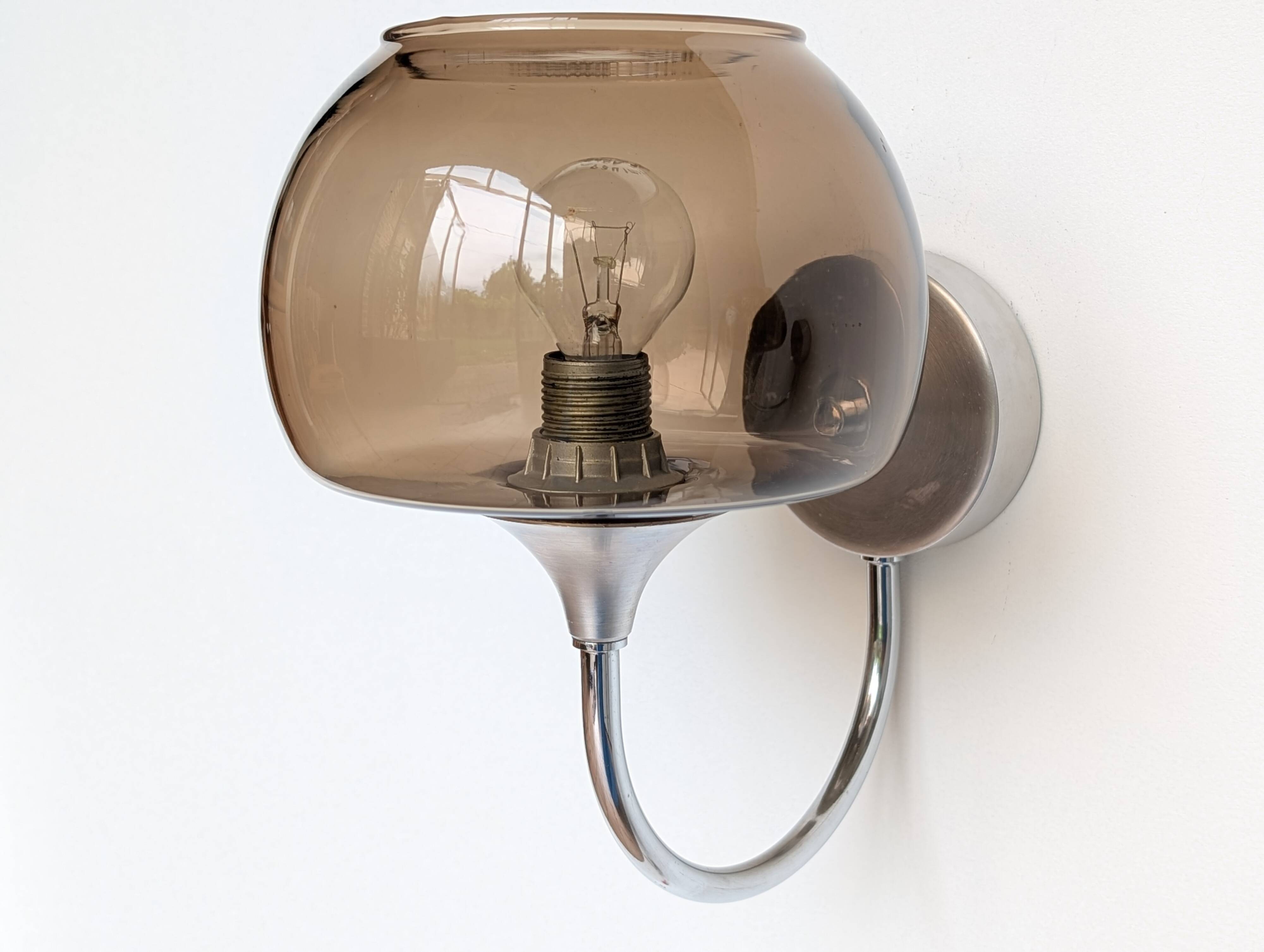 Pair of chrome and glass wall lights