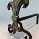 Pair of Bronze and Wrought Iron Chenets with Fleur-de-Lys Supports. France.