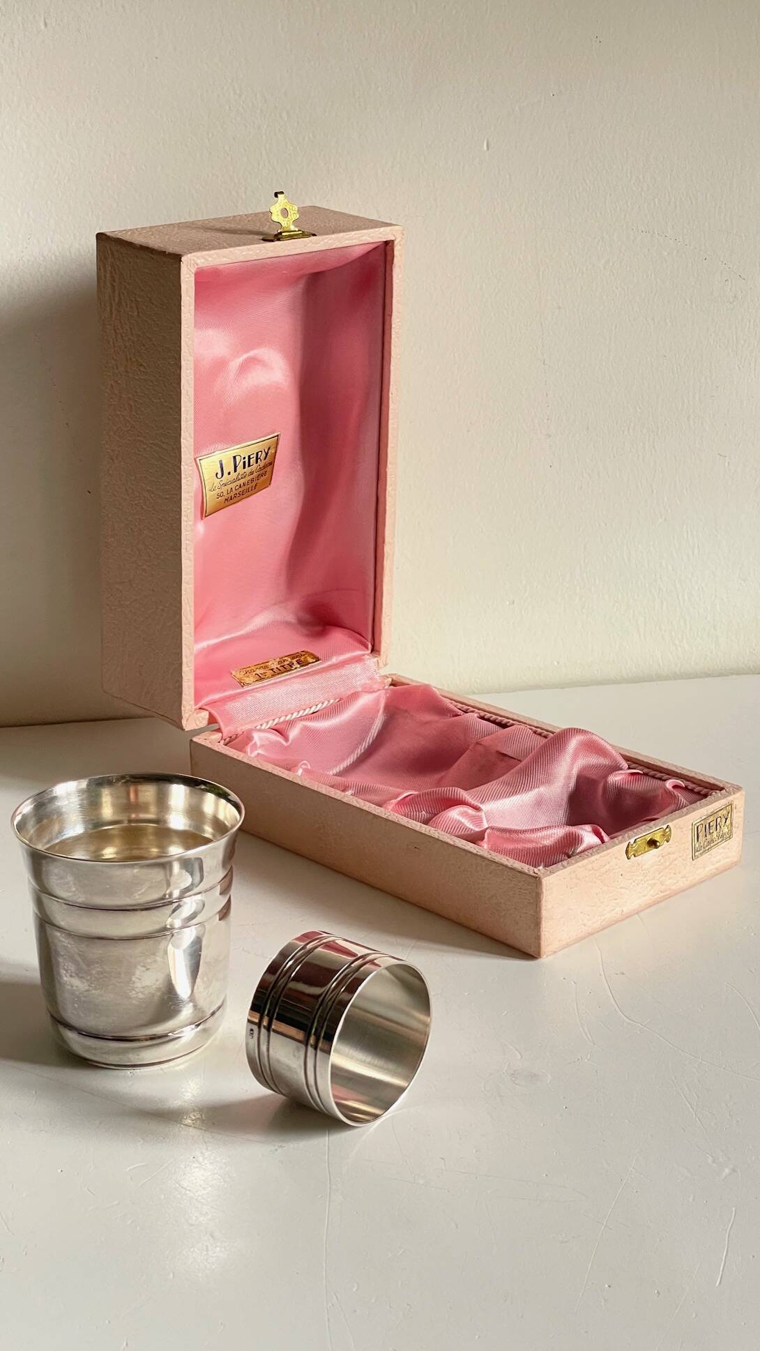 Silver-plated glass and napkin ring by UDNER