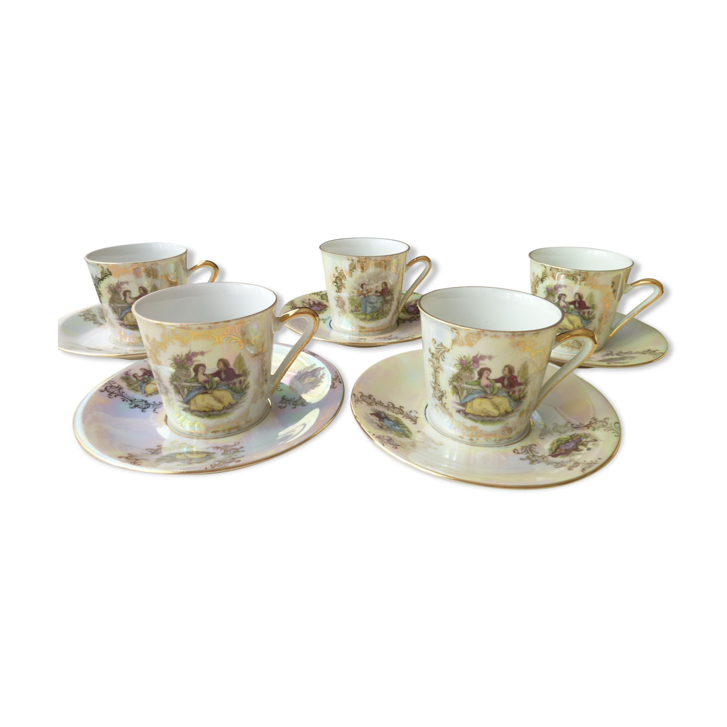 Set of 5 coffee cups in Limoges porcelain