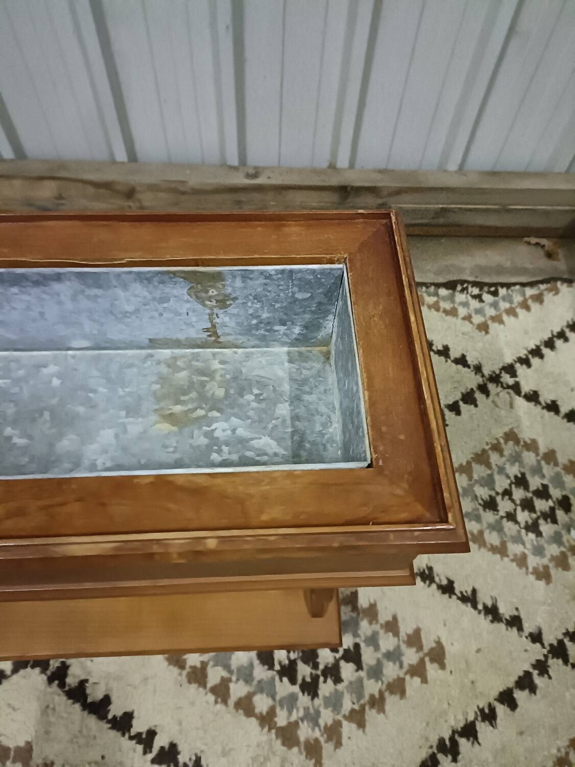 Indoor wooden planter, lyre legs, zinc tray