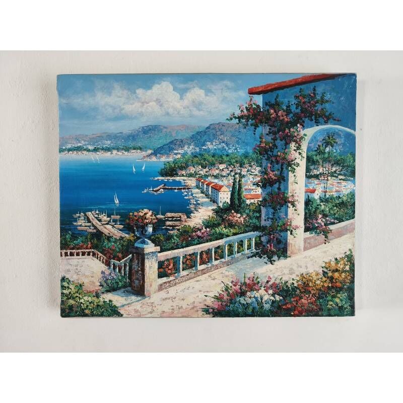 Tableau huile sur toile "Vue méditerranéenne"