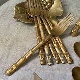 Nickel-plated bronze cutlery set, bamboo style