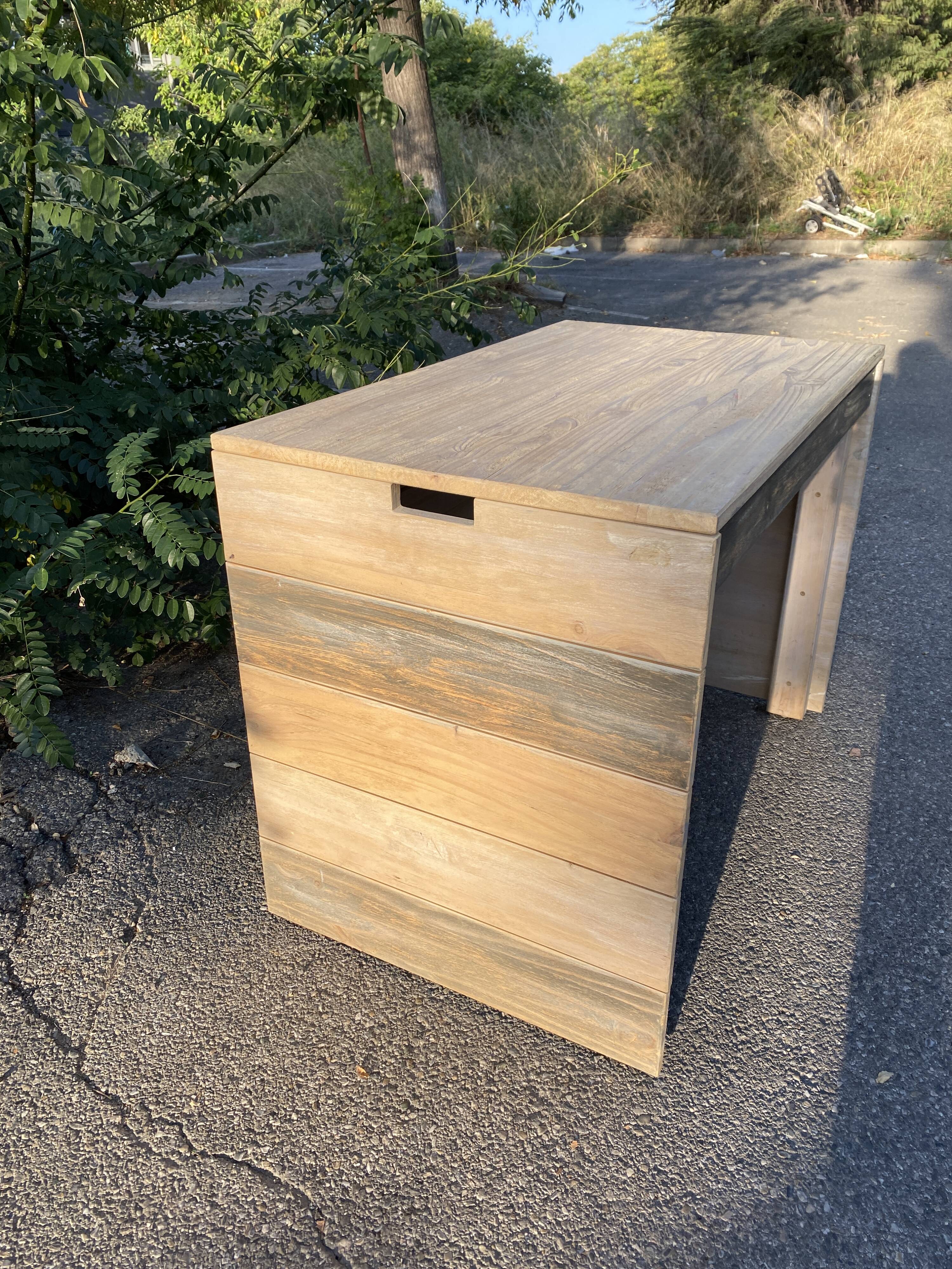 Desk in cream and blue patinated pine