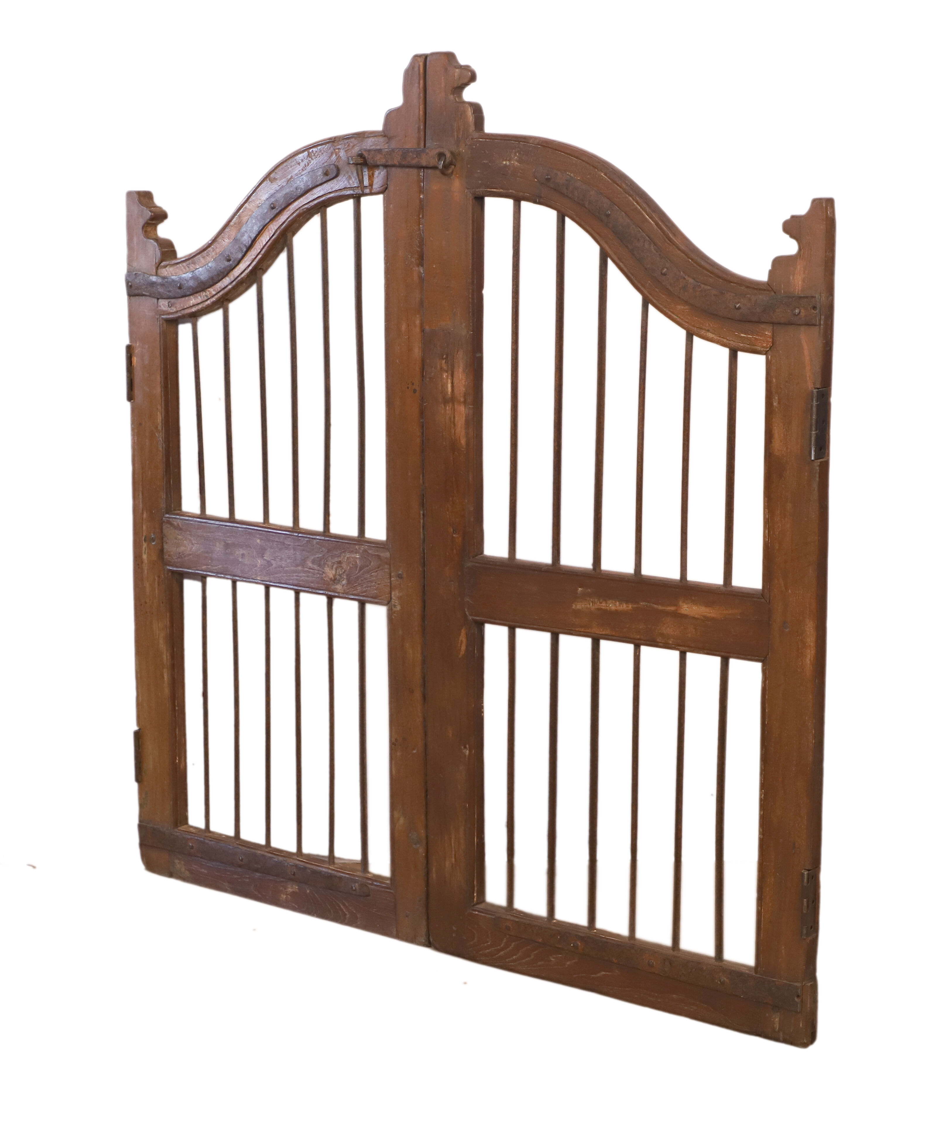 Old Burmese teak gate with openwork wrought iron panels