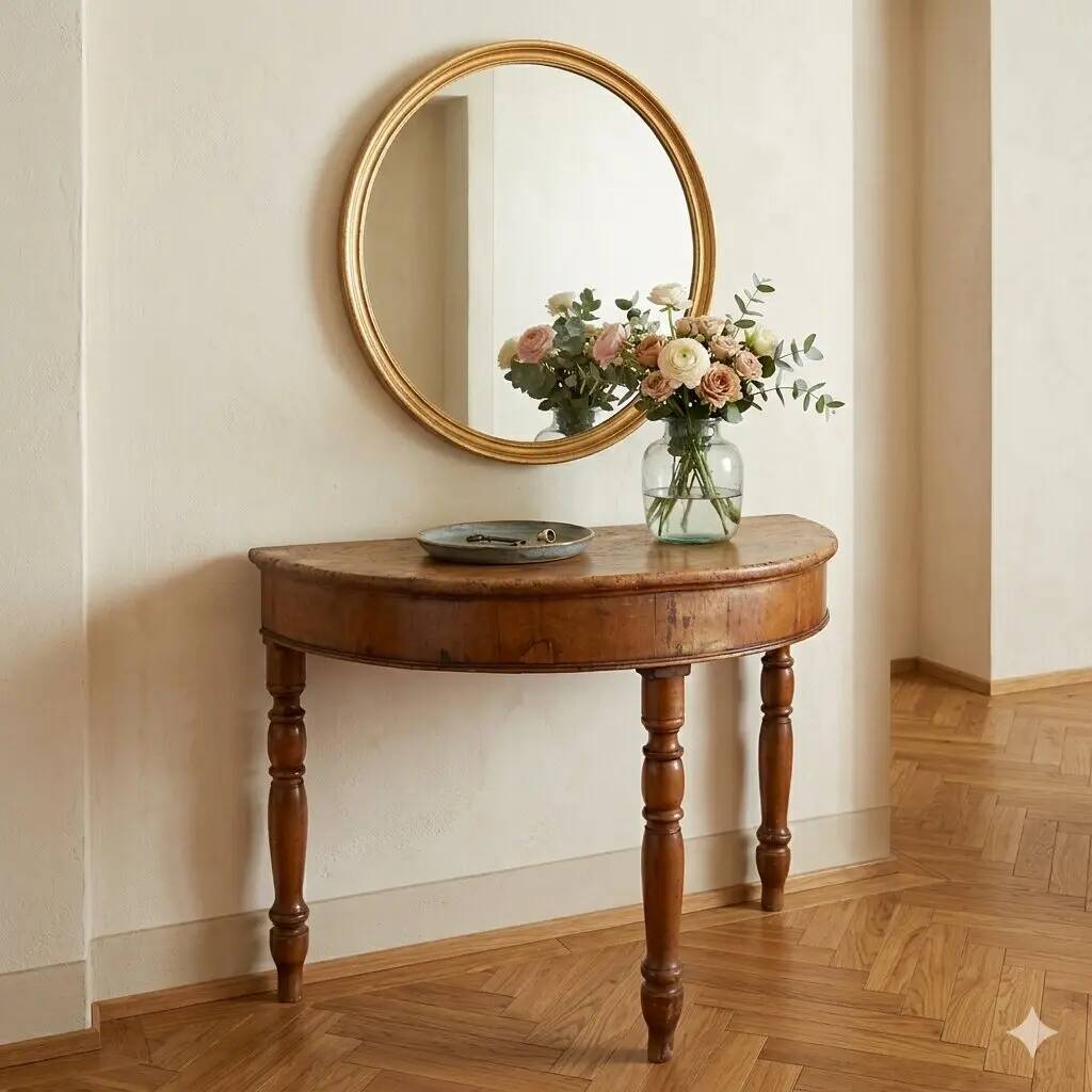 Antique walnut console with a half-moon top, Italy, 19th century.