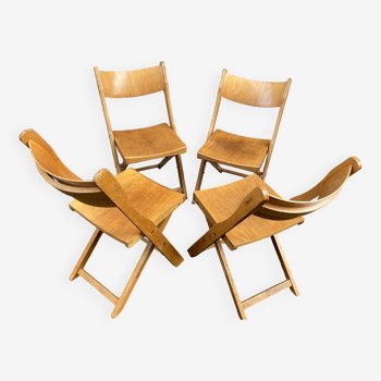 4 chaises de café Bistrot Terrasse pliantes en bois 60's french Folding Patio Restaurant chairs