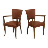 Pair of vintage bridge armchairs year 60 in imitation rust leather.