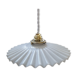 Old suspension opaline lampshade white serrated / pleated deco 1930 TBE