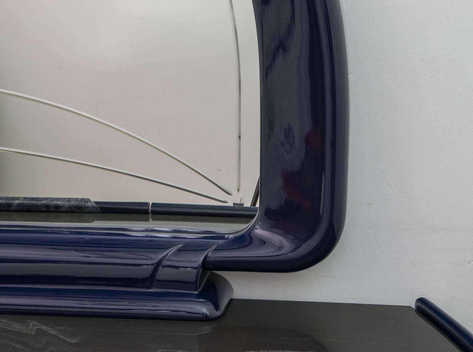 Postmodern Blue Lacquer and Black Marble Sideboard by DBM, Italy, 1980s