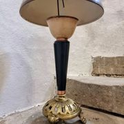 Lampe de table art déco vintage – cuivre, laiton et bakélite – abat-jour champignon – années 1920