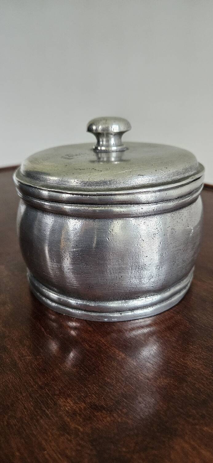 Antique round tin candy box