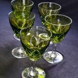 VSL ,5 verres en cristal teintés et taillés.