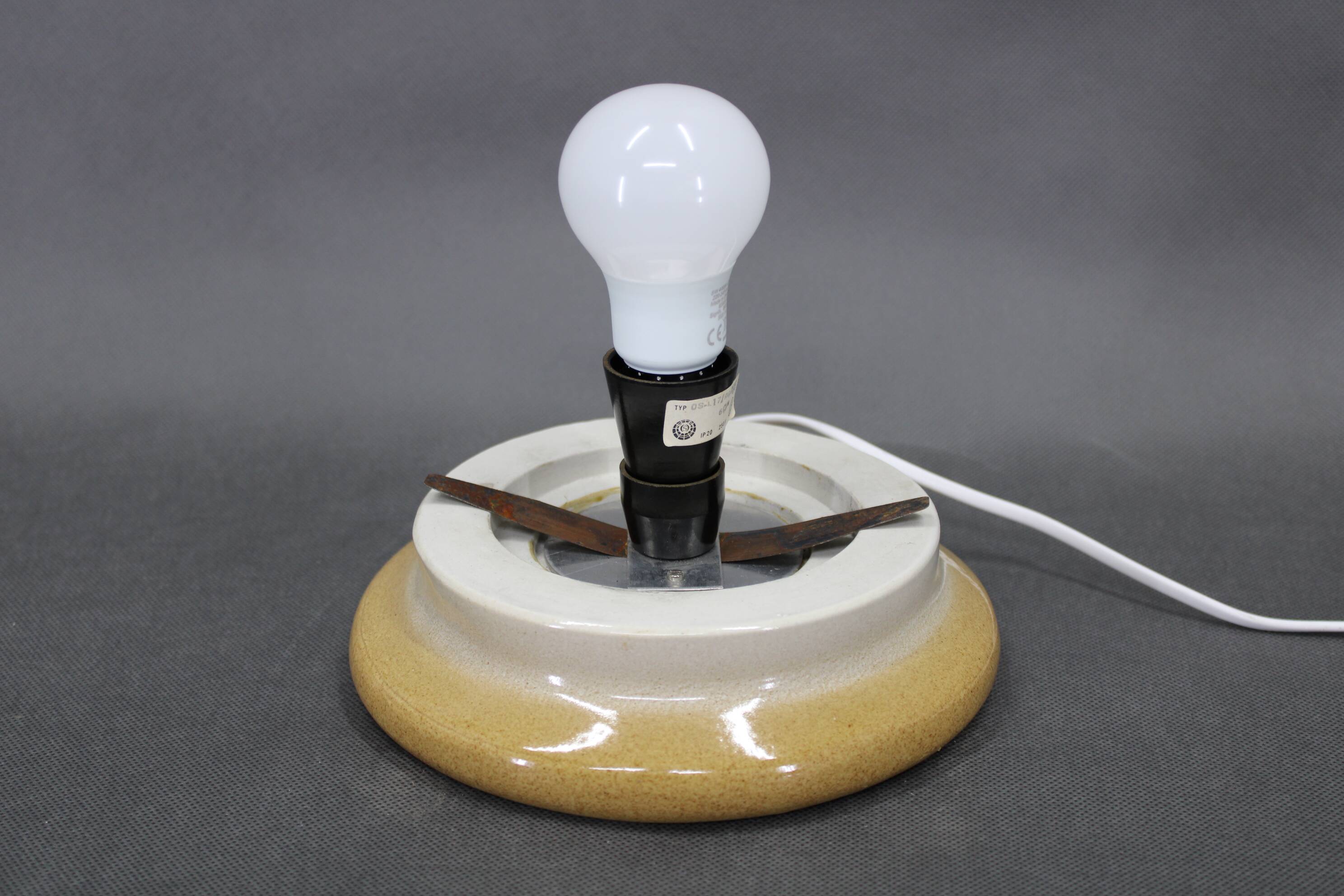 Czechoslovak midcentury ceramic table lamp with opaline glass, 1960s