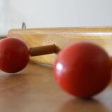 Vintage wooden hook with 4 racks painted red and black