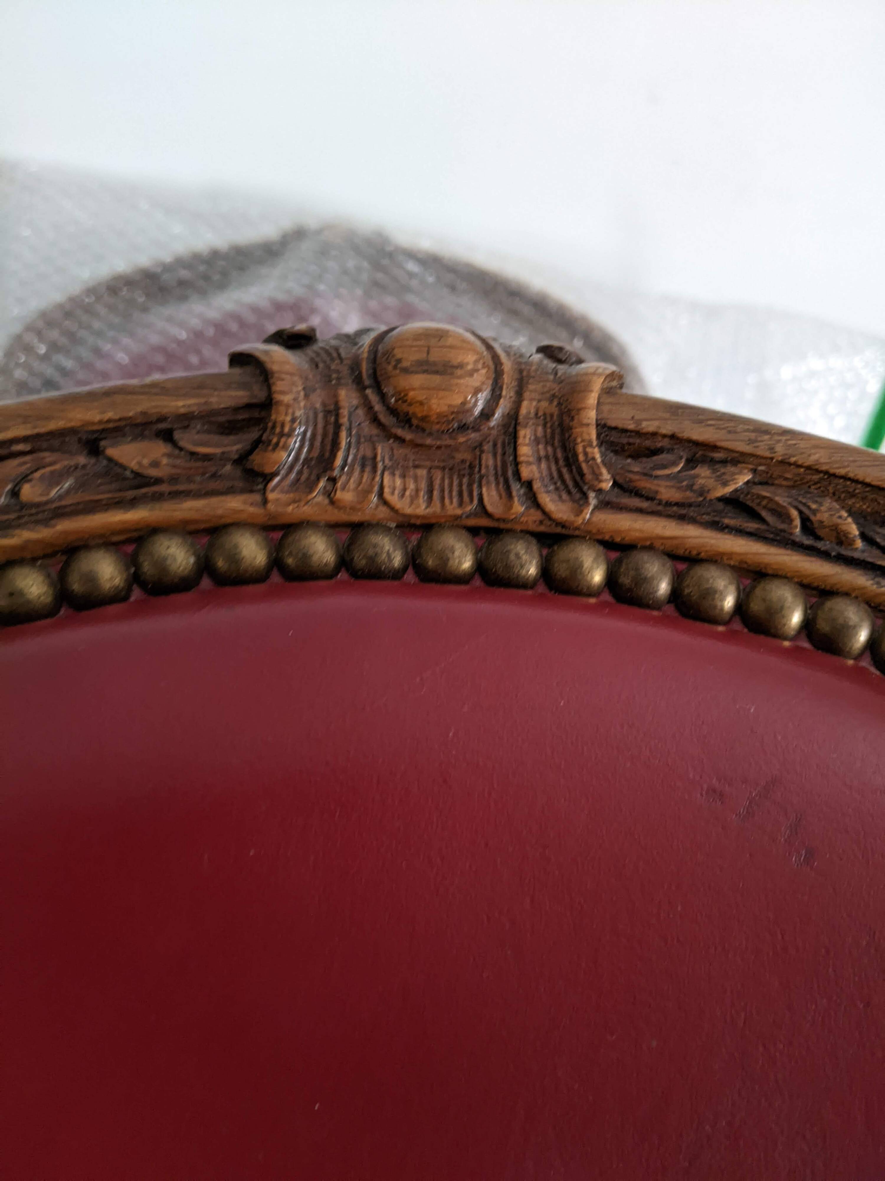 Set of Louis XV Cabriolet Chairs – Carved Wood & Bordeaux Leather