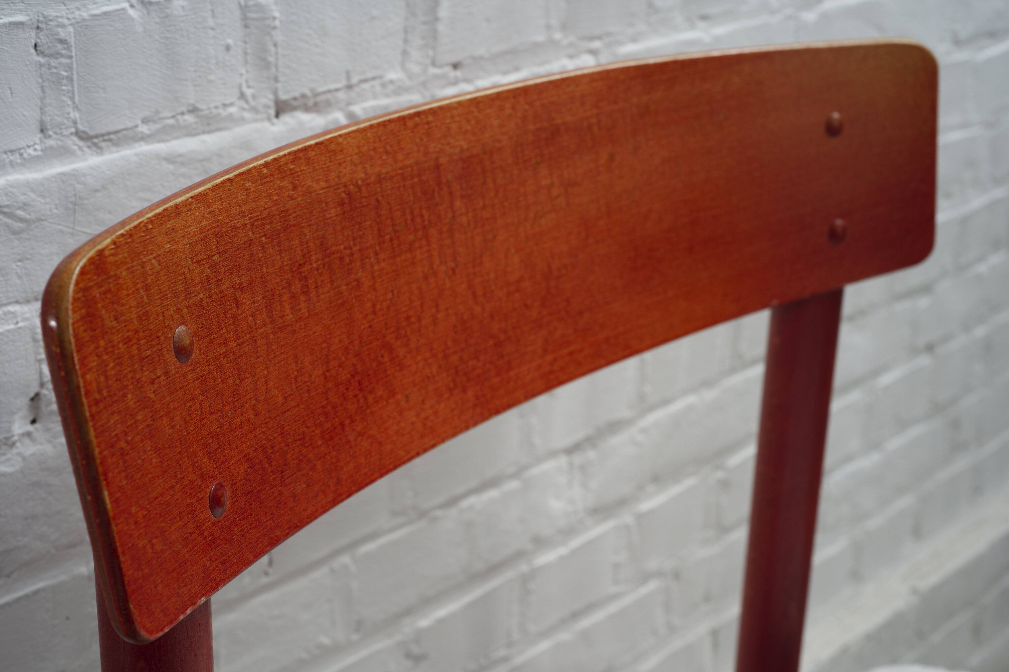Set of six red stained Farstrup dining chairs 'model 250', Denmark, 1960s