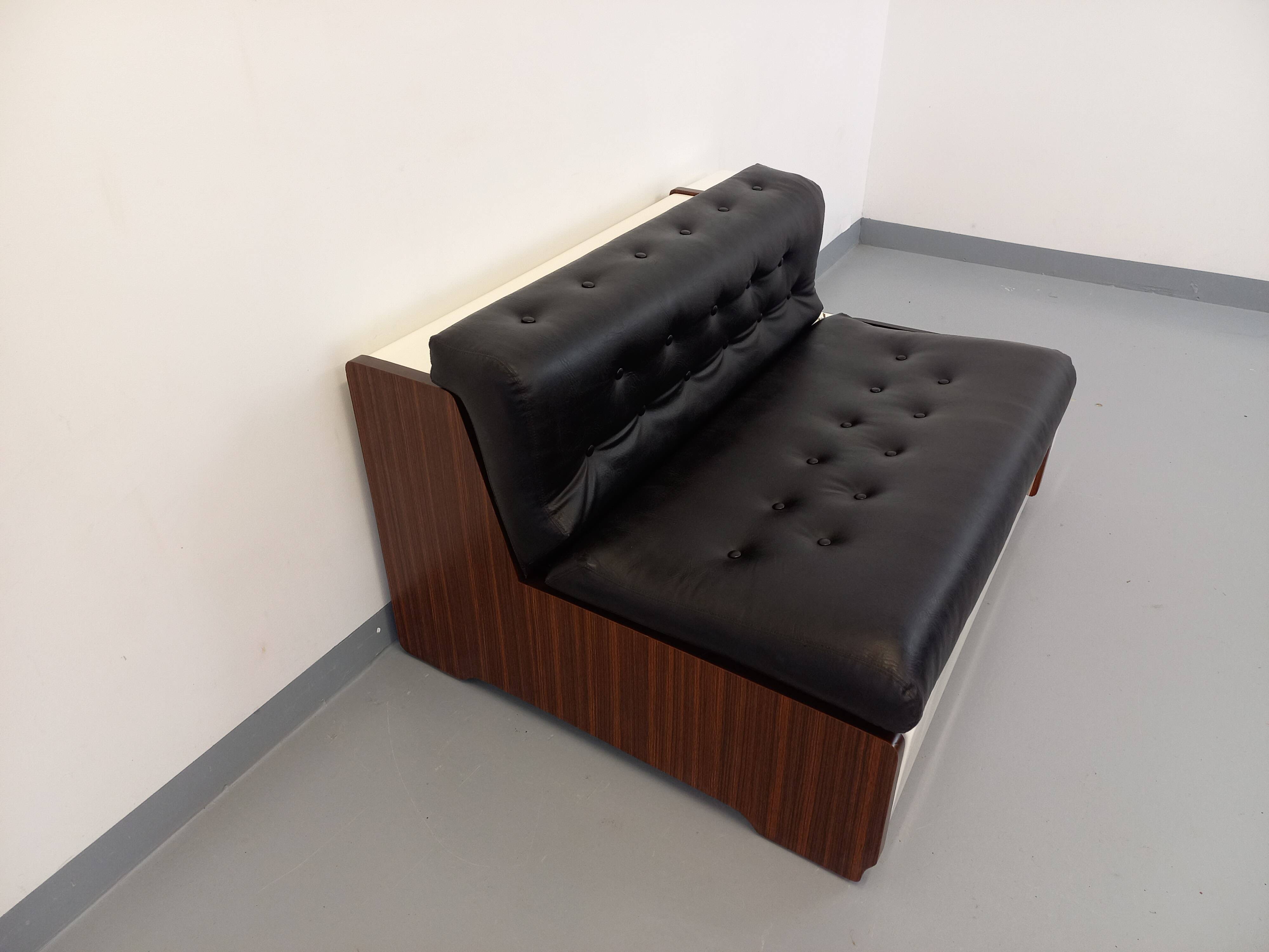 Vintage sofa bed bench with integrated lighting, Italian design Beka Tortuga, in skai, fiber