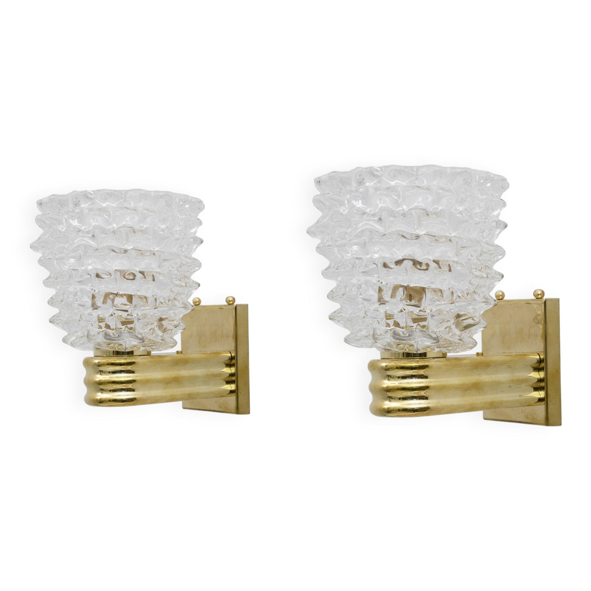 Art Dèco Style Brass and Rostrato Murano Glass Big Sconces