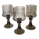 3 stemmed digestif glasses, smoked brown glass