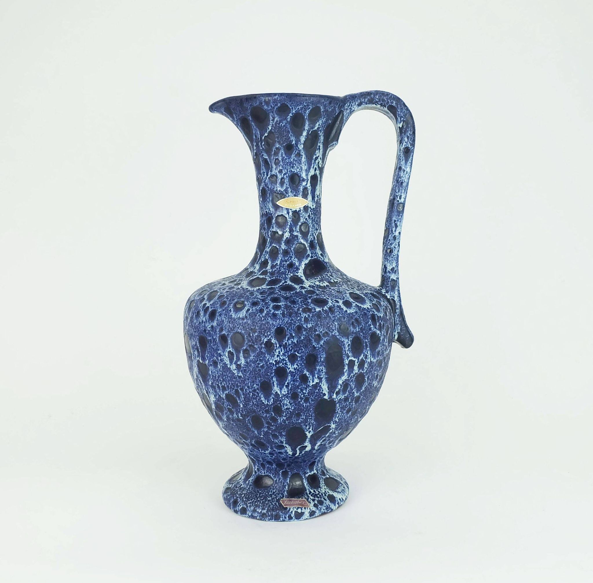 Large vintage kreutz-keramik 1960s 70s vase jug model 228 fat lava drip glaze intense blue