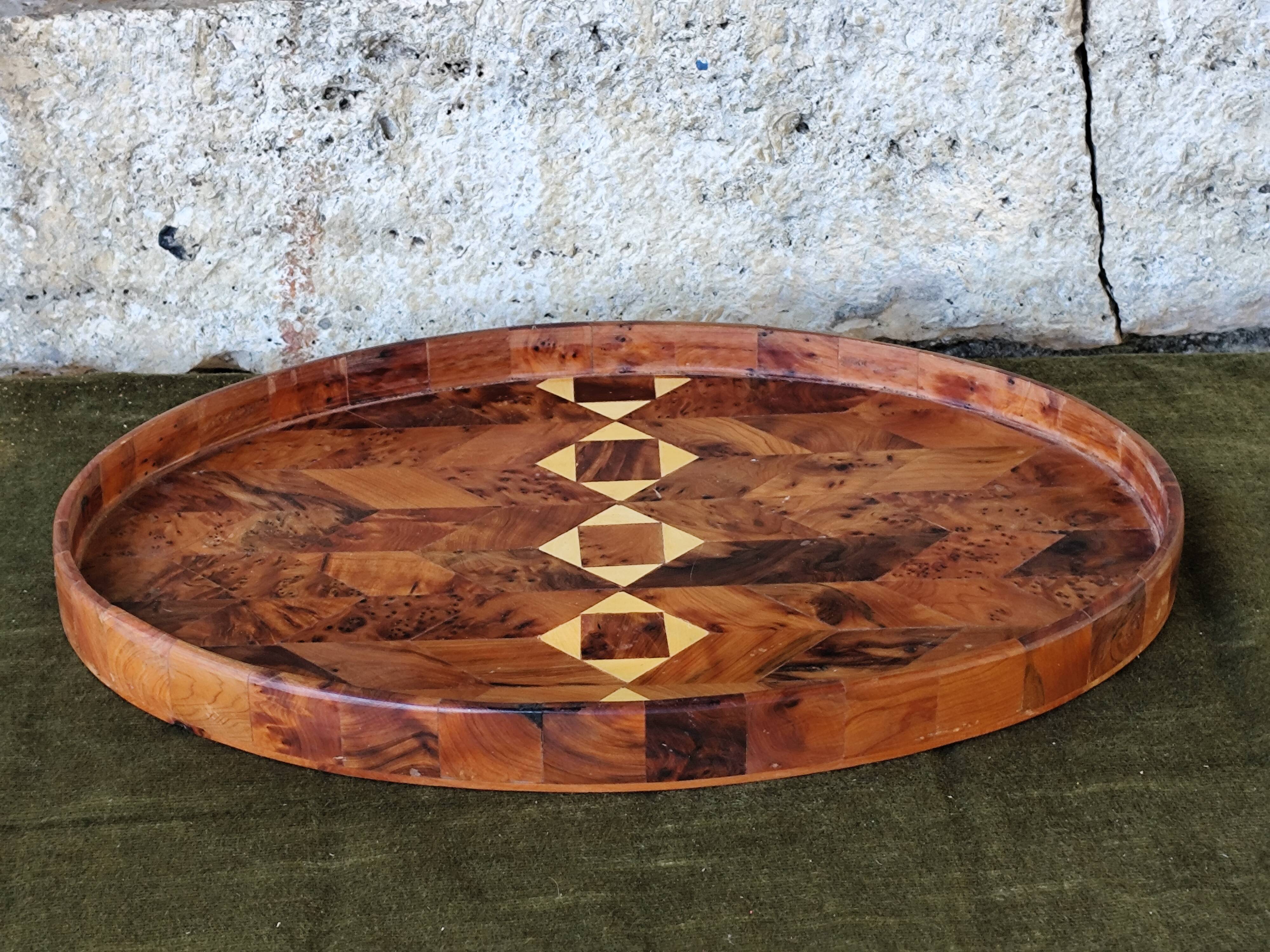Geometric patterned wooden tray
