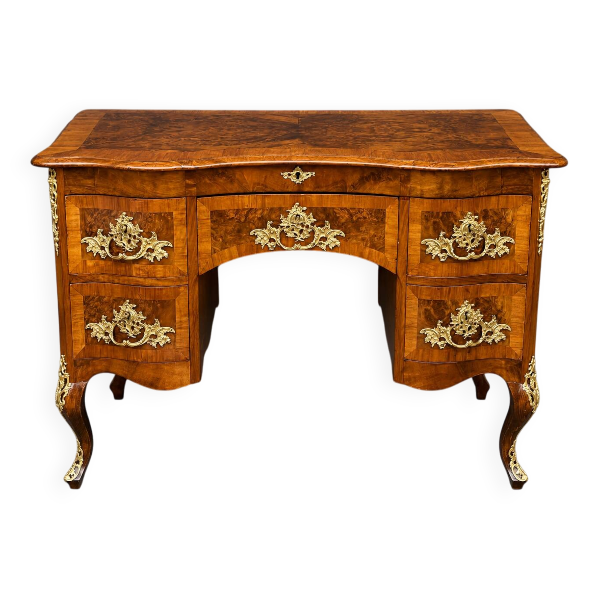 Antique baroque-style desk from Dresden with five drawers.