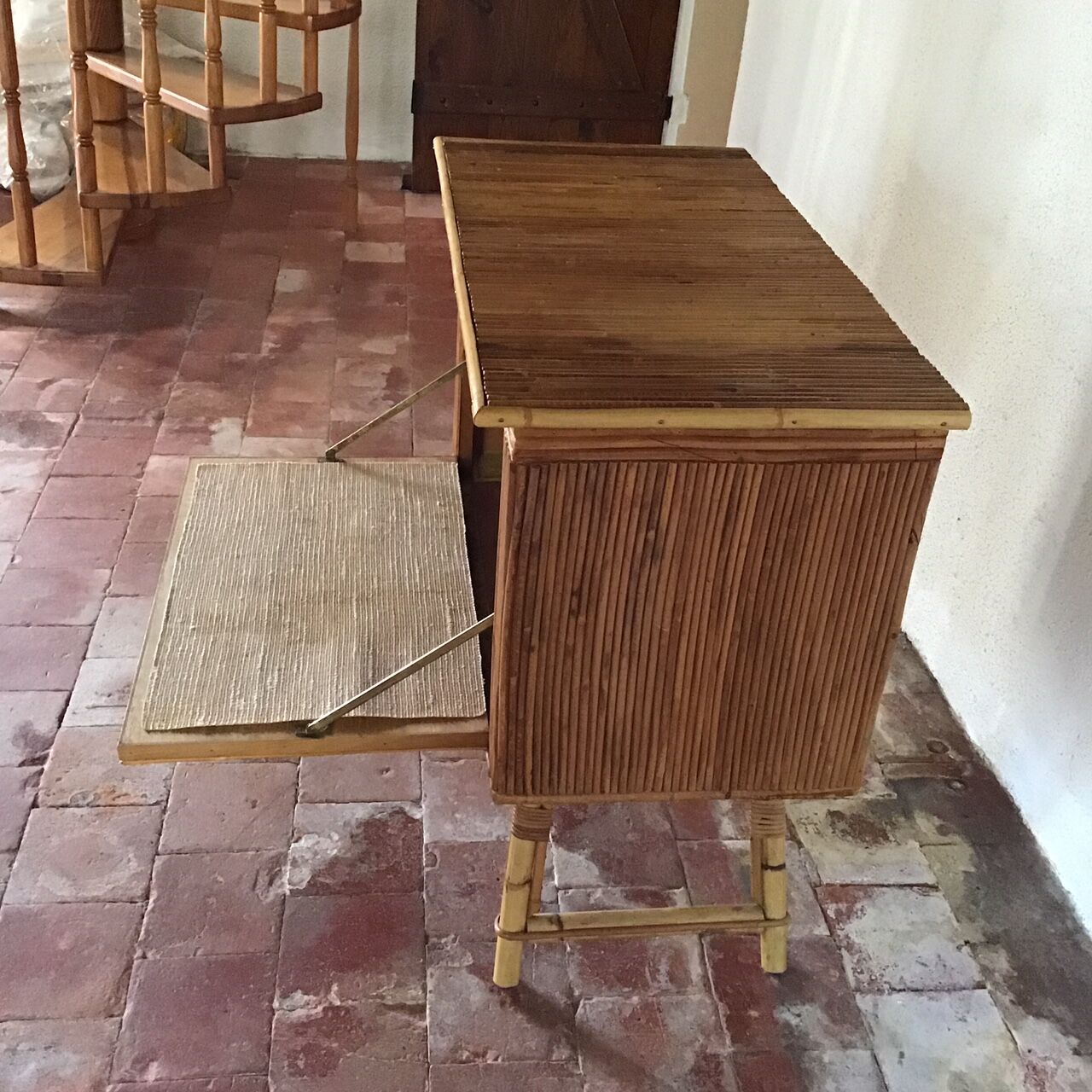 Rattan and bamboo bar cabinet
