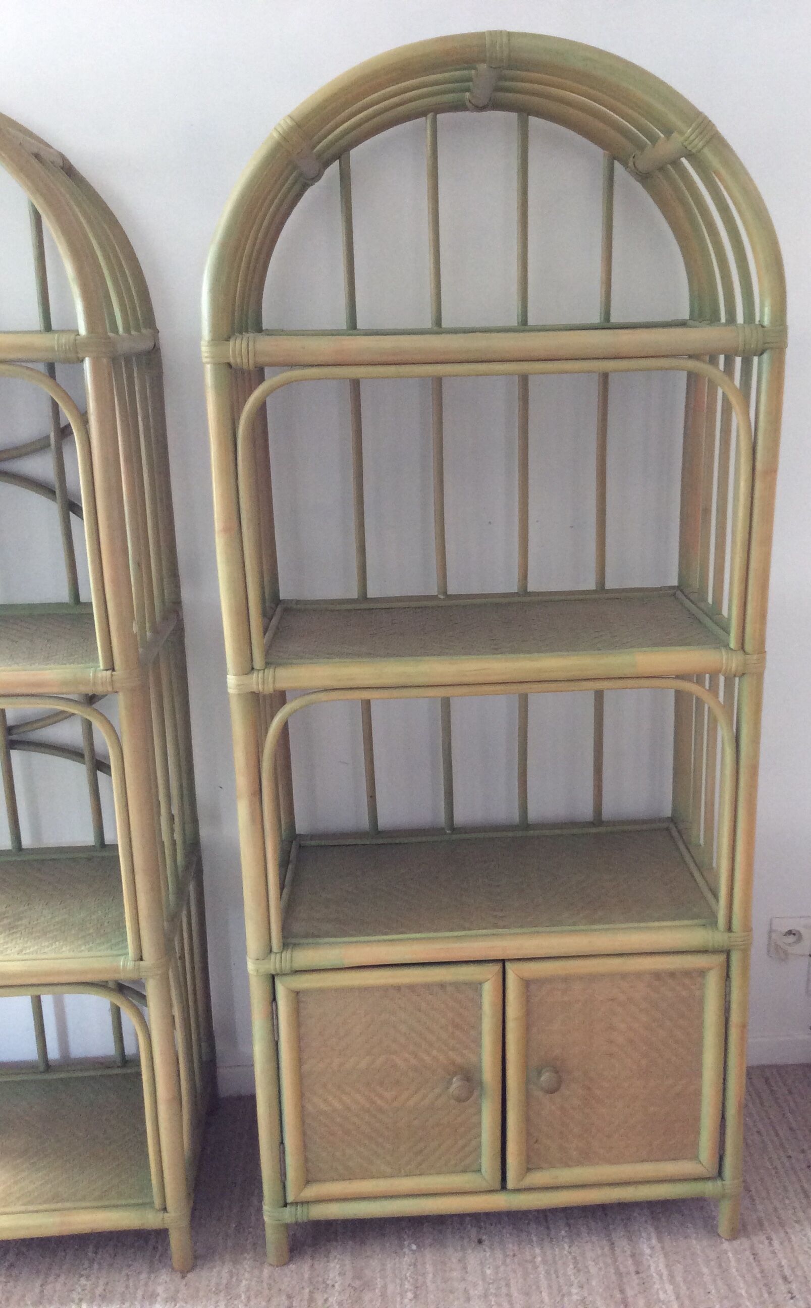 Pair of bamboo shelves from the 70s in rattan and wicker