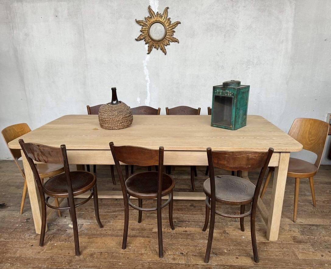 Table bistrot table de ferme en chêne massif sablé Longueur 210 cm - Largeur 106 cm - Hauteur 78 cm