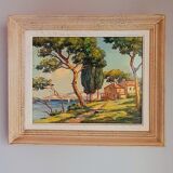 Oil on canvas signed, farmhouse Provençal seaside