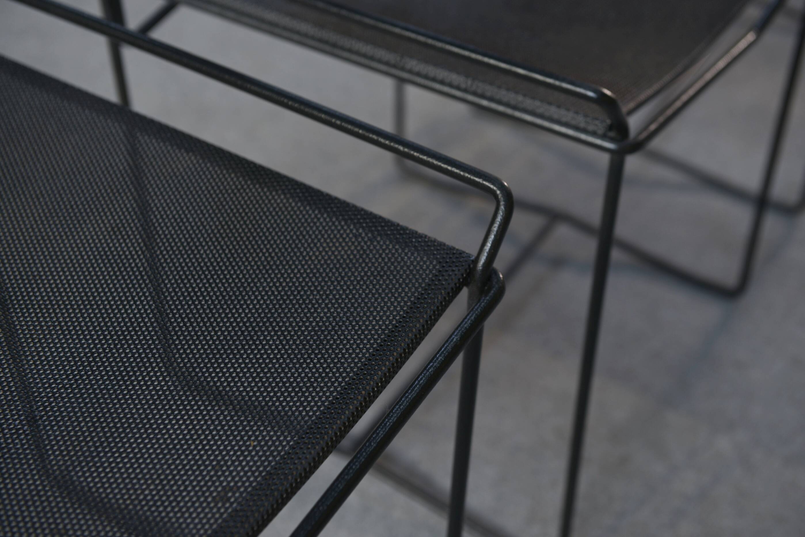 Set of 6 perforated steel chairs, 20th century design