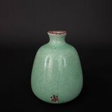 Vase en céramique craquelée XXe fond vert
