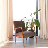 Mid Century Armchair Cacao Tweed Upholstery, 1960, Poland