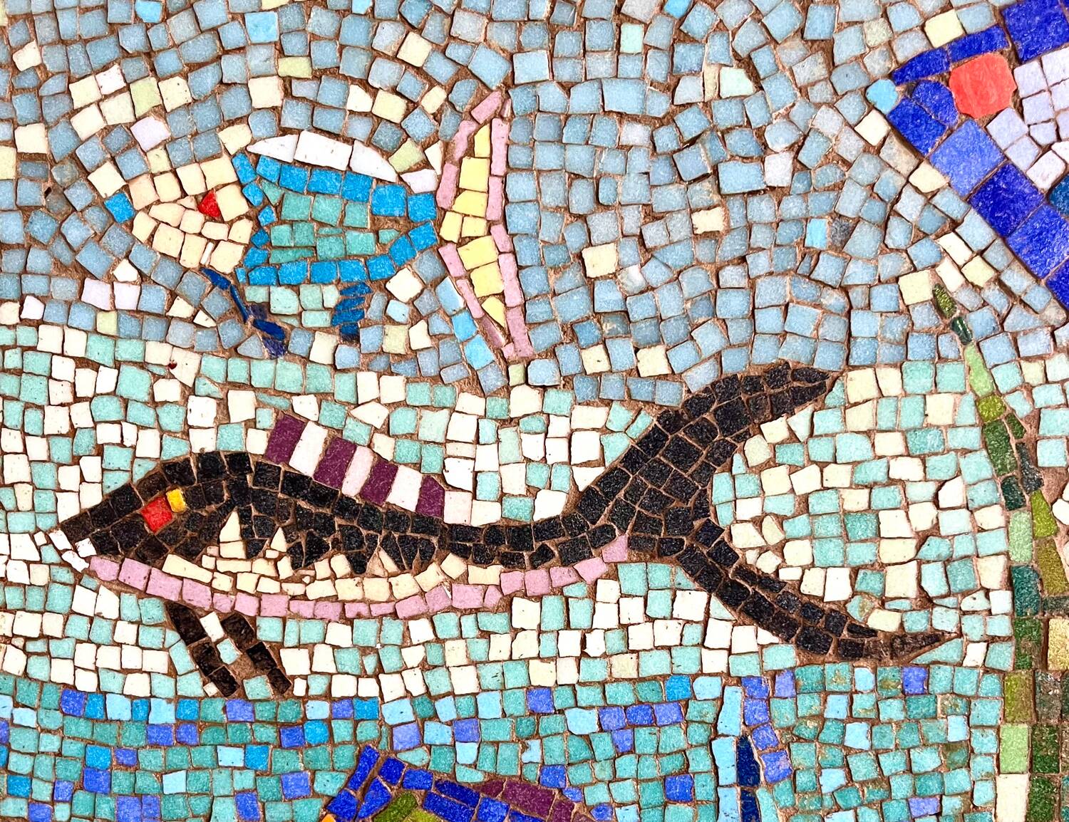Large vintage mosaic wall fresco 1950