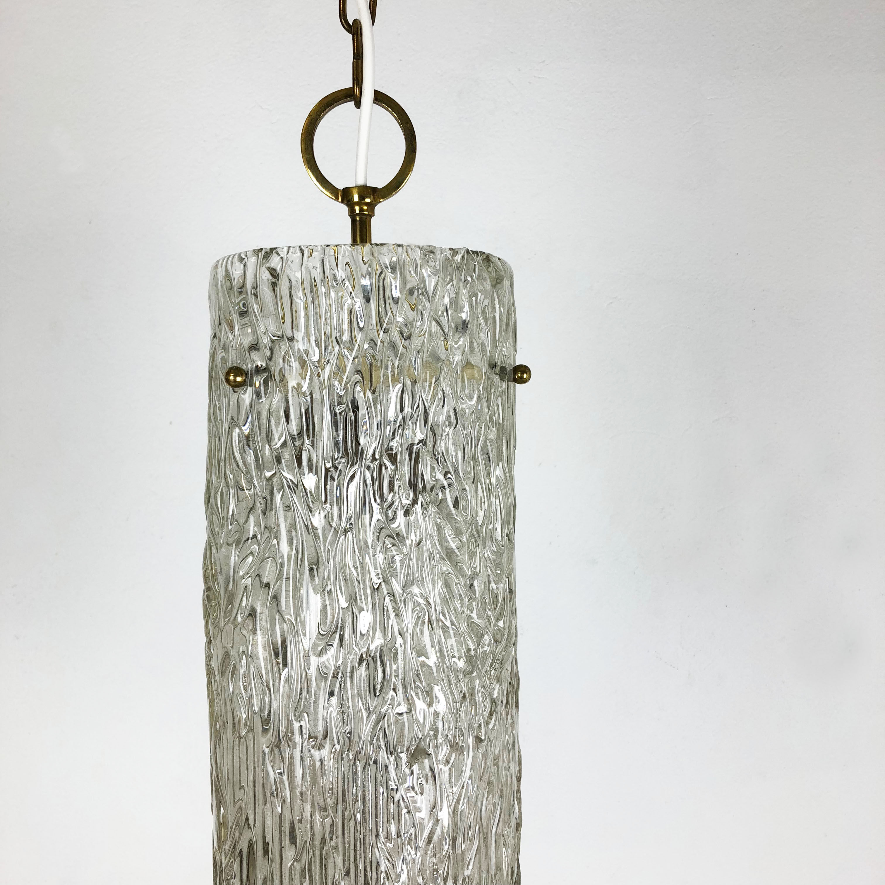 Hollywood Regency Ice Glass Hanging Light, J. T. Kalmar Lights, Austria, 1950s