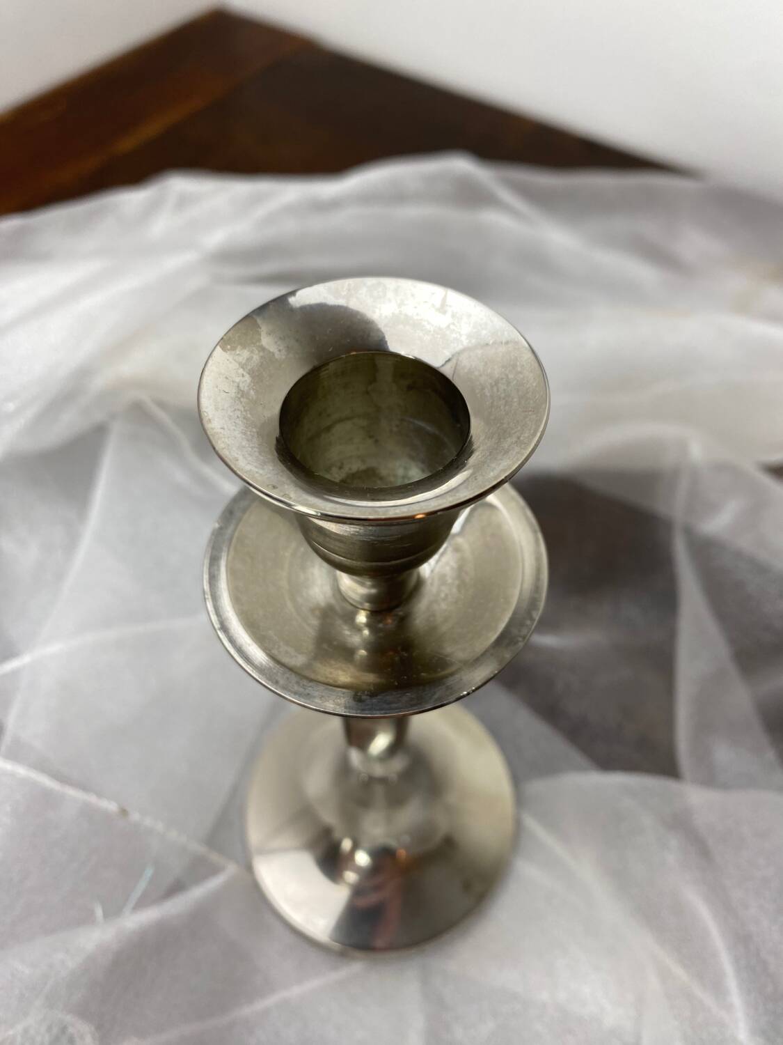 Silver metal candle holder