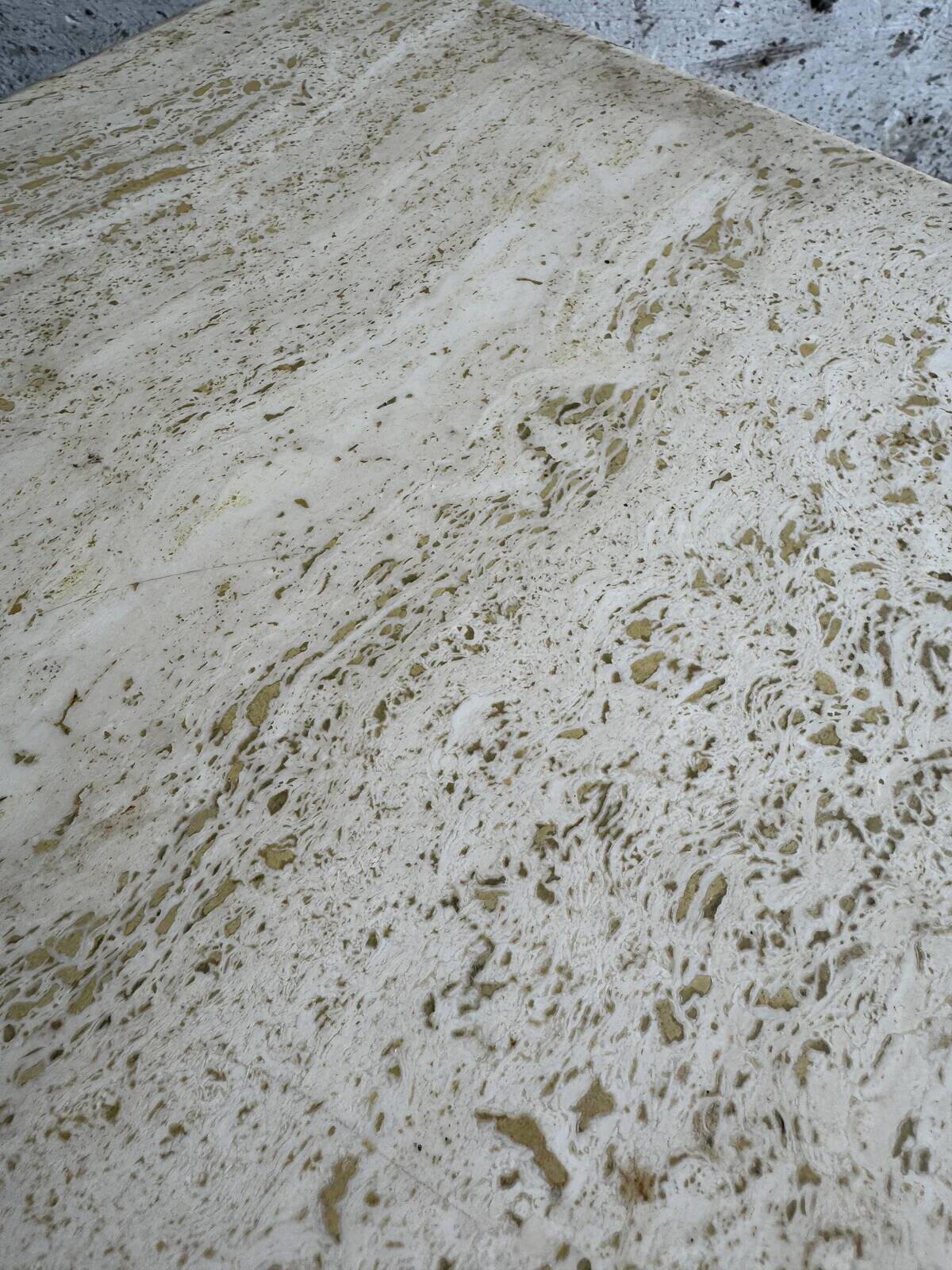 Natural beige travertine coffee table from the 1970s — minimalist Italian design, solid square top