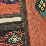 6x9 Terracotta Red & Brown Vintage Kilim Rug, Rugged Carpet, 175x270Cm