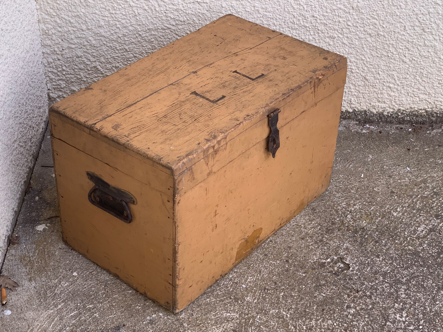 Wooden chest yellow patina