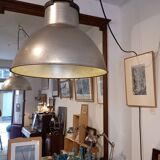Industrial pendant light, aluminum globe, workshop style