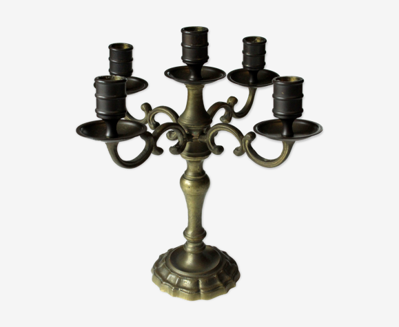 Solid heavy brass candelabra with 5 arms 1950 | Selency
