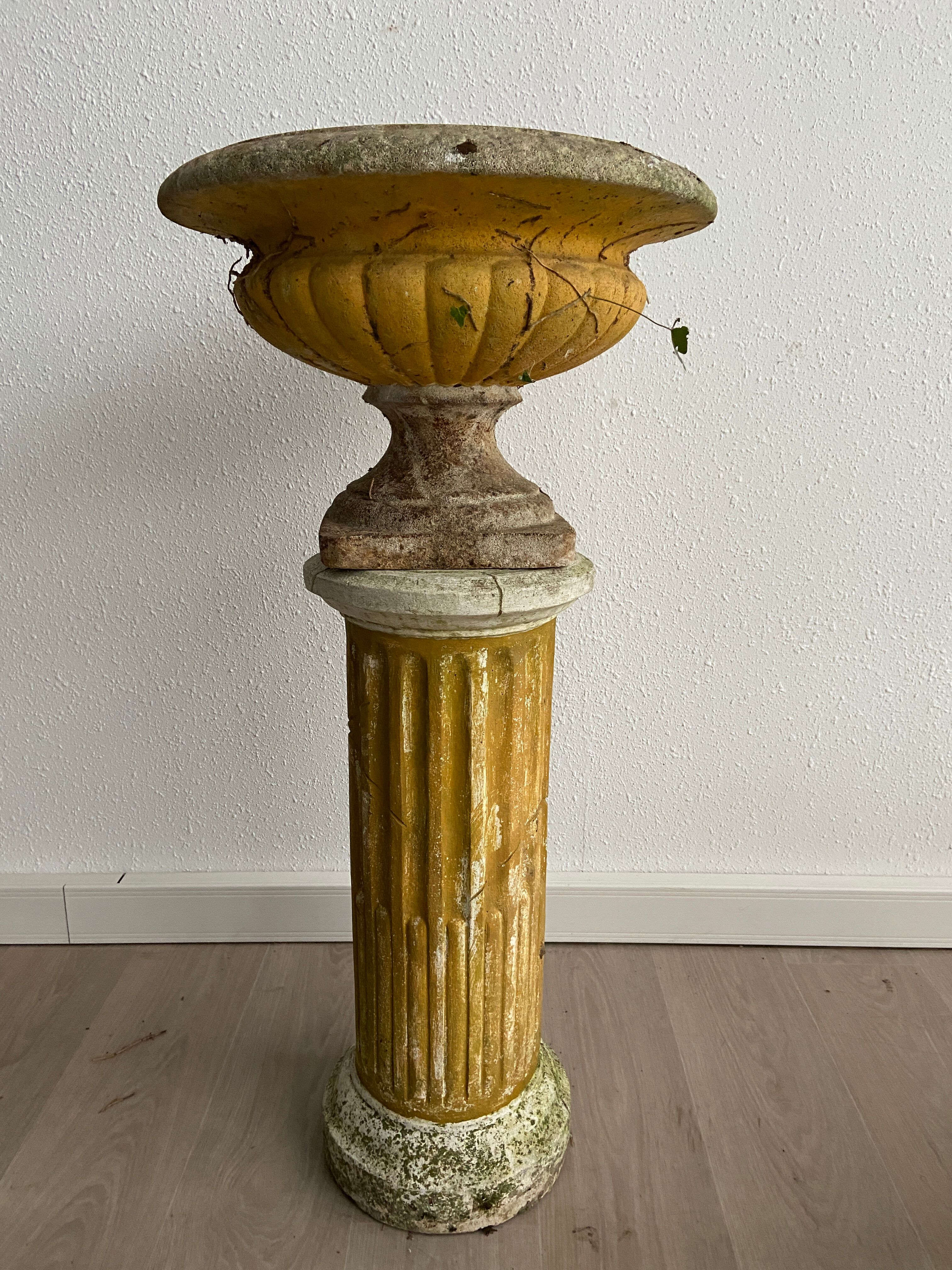Antique Classical style column Reconstituted stone pillar Greek Roman style pedestal 1980s