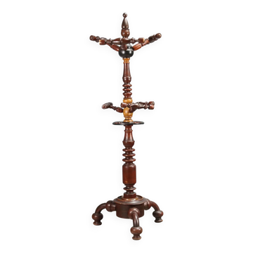Antique coat rack in elm and maple, Italy, 19th century