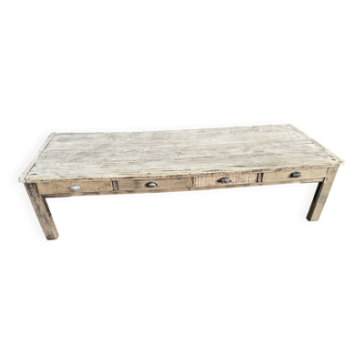 Grande Table basse  de ferme avec 8 tiroirs